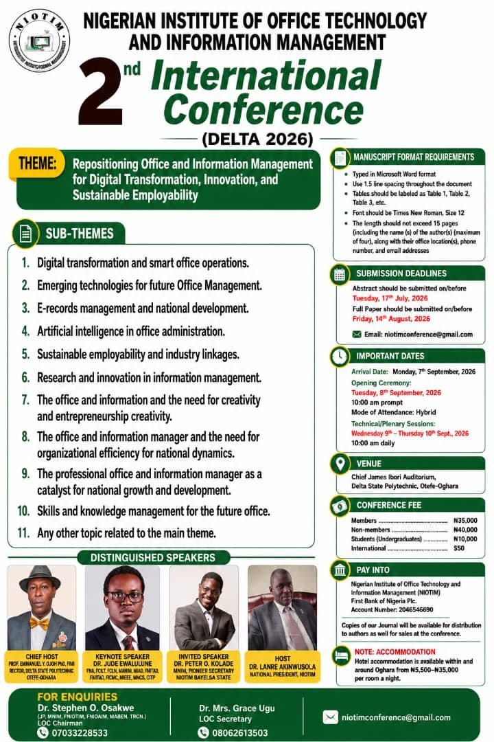 NIOTIM 2ND INTERNATIONAL CONFERENCE DELTA 2026